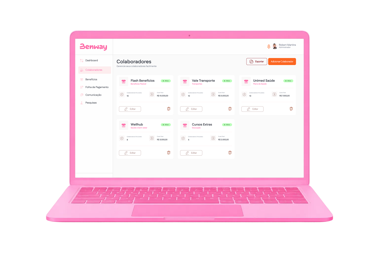 Dashboard de gestão de benefícios da Benway