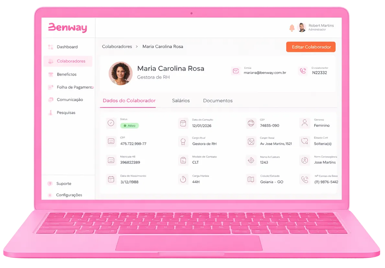 Dashboard de gestão de pessoas da Benway