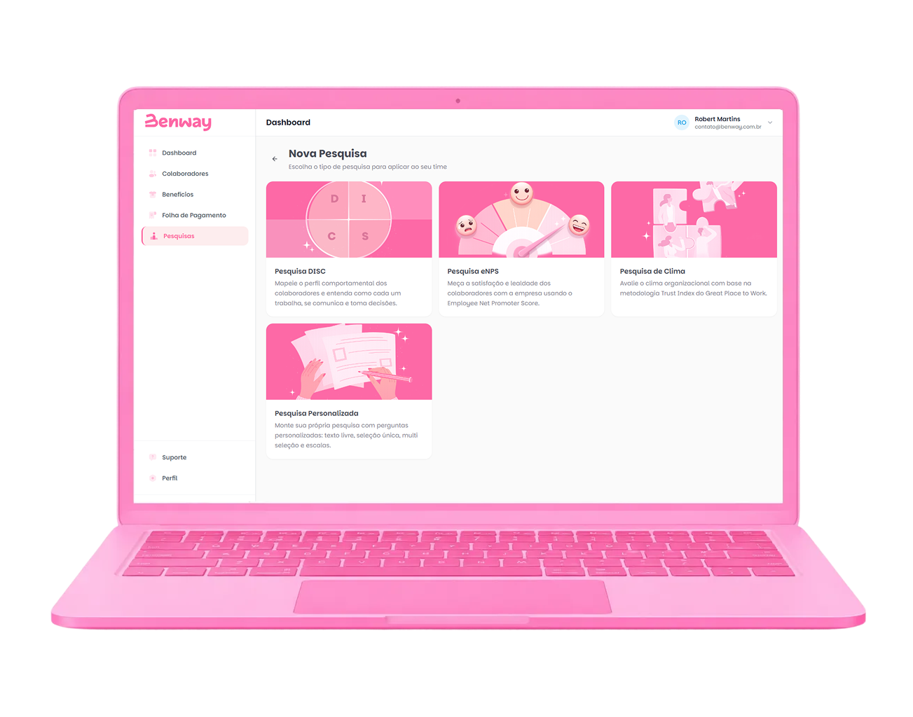 Dashboard de pesquisas e feedback da Benway