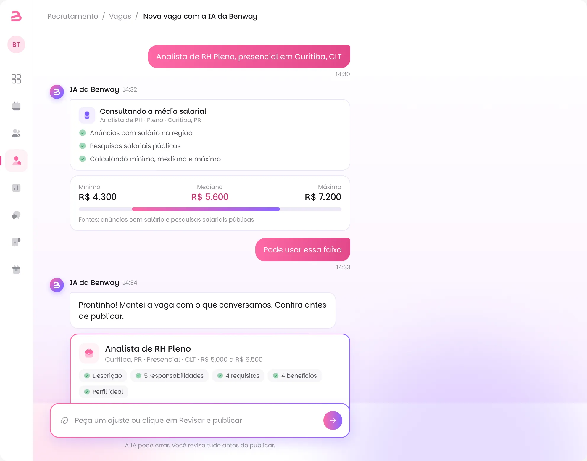 Tela de recrutamento da Benway com vagas e candidatos